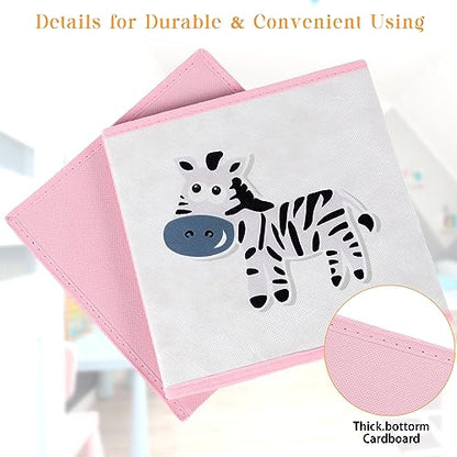 Berlune 6 Pcs Foldable Animal Cube Storage Box 10 x 10 Inch Cube Baskets Non Woven Fabric and Cardboard Kids Storage Bin Toy Organizer Box for Kids Nursery Toddlers