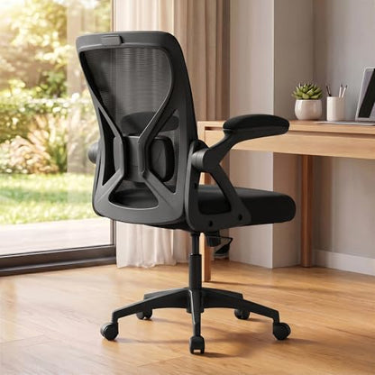 VASAGLE Office Chair, Ergonomic Mesh with Adjustable Lumbar Support | Computer desk chair with 90-105° tilt function, wide seat, flip-up armrests, Ink Black UOBN045BH01S - color: Ink Black, size: Set of 1, style: Office Chair Without Headrest