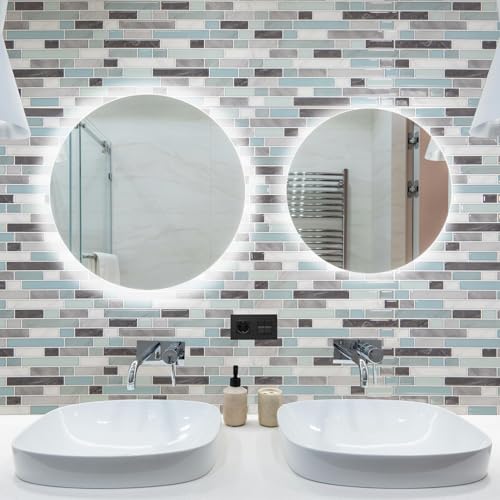 Art3d 10-Sheet Heavy-Duty Peel and Stick Backsplash, Waterproof Wall Tiles Stick on Kitchen Backsplash Living Space, Gray & Blue (Pack of 4) - color: Gray & Blue, size: 12 x 12 Inch (Pack of 4)