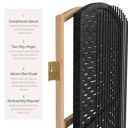 Red Lantern 2 ft. Short Diamond Weave Fiber Folding Screen - Black - 4 Panel - color: Black, size: 4 Panel