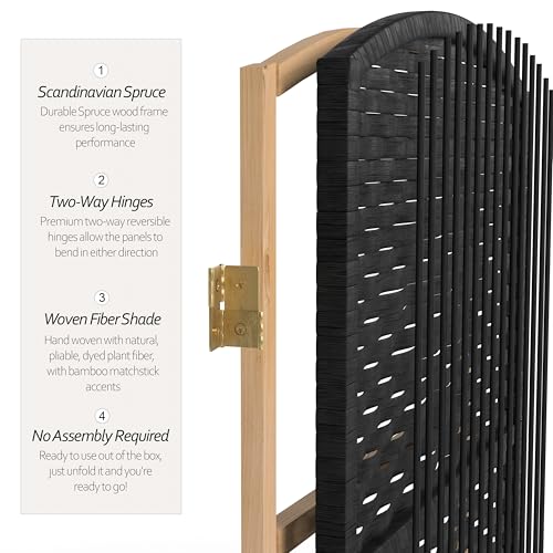 Red Lantern 2 ft. Short Diamond Weave Fiber Folding Screen - Black - 6 Panel - color: Black, size: 6 Panel