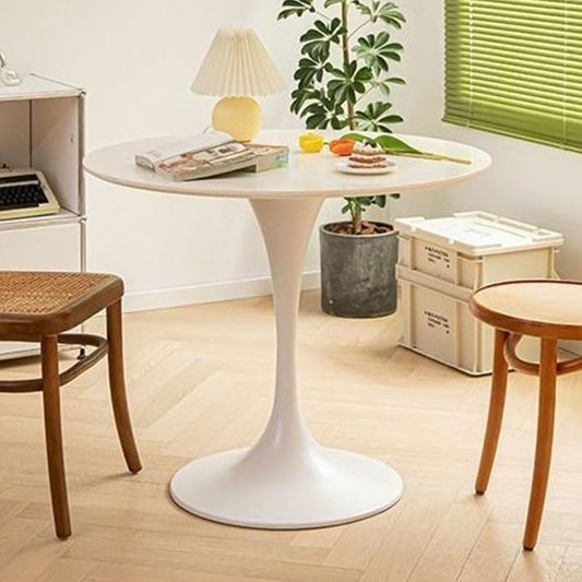 24" Tulip Table for 1-2 Persons Modern Round Dining Room Table, Mid-Century Modern White Small Kitchen Table with MDF Wooden Top, Leisure Coffee Table for Living Room, Dining Room, Office - color: White, size: 24"