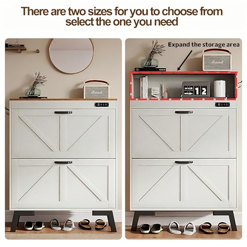 Shoe Cabinet with Deodorizer, Narrow White Entryway Storage, Anti-Tip | Deodorizer with 4 Modes | 2 Flip Drawers | Adjustable Shelves | Narrow White Design | Anti-Tip Kit | 9.4"D x 31.4"W - size: 47"H x 34.1"W x 9.4"D