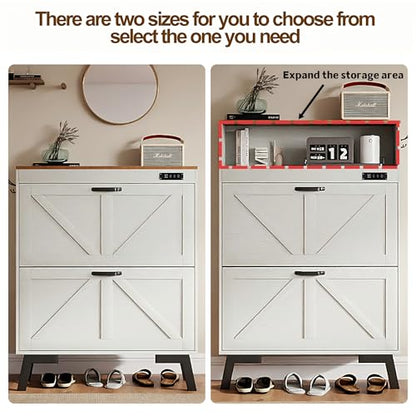 Shoe Cabinet with Deodorizer, Narrow White Entryway Storage, Anti-Tip | Deodorizer with 4 Modes | 2 Flip Drawers | Adjustable Shelves | Narrow White Design | Anti-Tip Kit | 9.4"D x 31.4"W - size: 47"H x 34.1"W x 9.4"D
