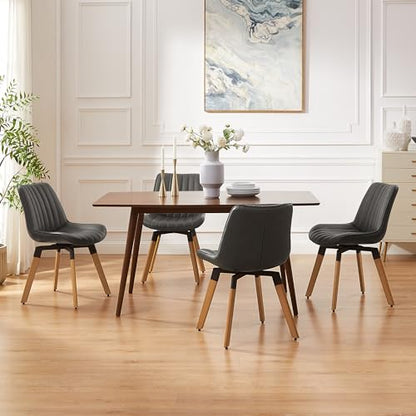 Mid Century Upholstered Swivel PU Dining Chairs Set of 2 Dark Gray | 360° swivel curved foam-padded seat armless design dining room chairs accent chairs solid wood legs floor protection pads - color: Black Gray, size: Set of 2-PU