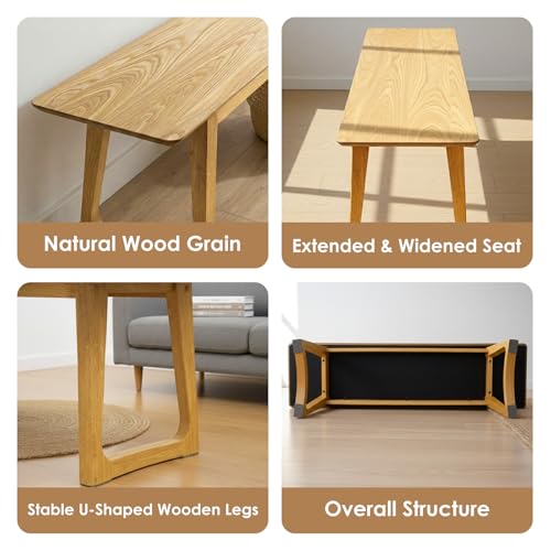 HNY Farmhouse Dining Bench, Solid Entryway Bench, 55 Inch Long Wooden Bench, Kitchen Dining Seat for Entryway/Dining Room/Kitchen/Living Room, Oak - color: Oak Wood, size: 1 bench