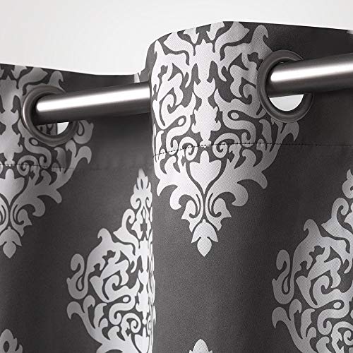 EXCLUSIVE HOME Medallion Room Darkening Blackout Grommet Top Curtain Panel Pair, 52"x63", Black Pearl - color: Black Pearl, size: 52"W x 63"L (Pack of 2)
