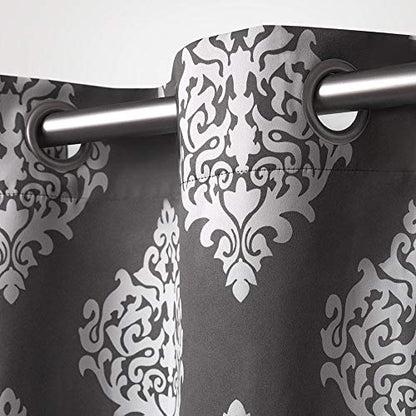 EXCLUSIVE HOME Medallion Room Darkening Blackout Grommet Top Curtain Panel Pair, 52"x63", Black Pearl - color: Black Pearl, size: 52"W x 63"L (Pack of 2)