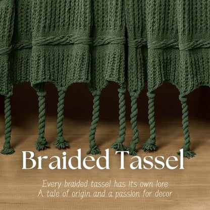 Boho Knitted Chenille Blanket with Tassels - Lightweight & Soft All-Season Throw - 3D Classic Pattern for Living Room Bedroom Couch, Imperial Green, Throw 50"x60" - color: Imperial Green, size: Throw