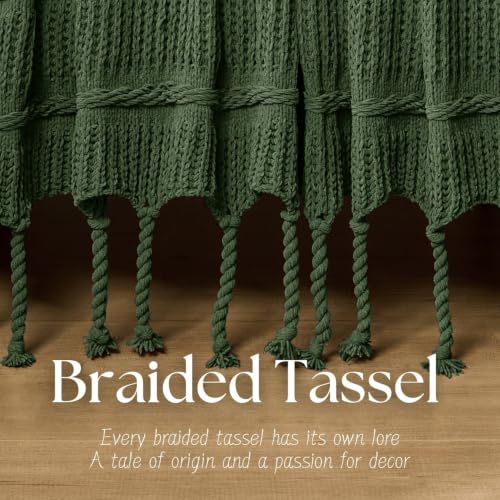 Boho Knitted Chenille Blanket with Tassels - Lightweight & Soft All-Season Throw - 3D Classic Pattern for Living Room Bedroom Couch, Imperial Green, Twin 60"x80" - color: Imperial Green, size: Twin