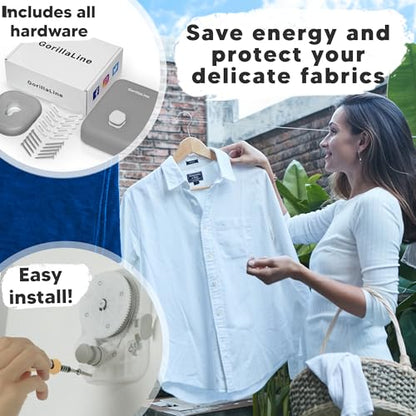 Retractable Clothesline Indoor Outdoor Clothes Line - Heavy Duty Clothes Drying Laundry Line - Wall Mounted Drying Rack - Air Dry Clothing - style: Gray