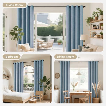 Joydeco Blackout Curtains 95 Inches Long 2 Panels Burg, Room Darkening Curtains for Bedroom, 100% Black Out Textured Thermal Drapes Privacy Protection 2 Panels Set(W52 x L95 Inch, Sky Blue) - color: Light Blue, size: 52"W x 96"L (Pack of 2)