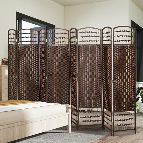 HOMCOM 8 Panel Room Divider, Folding Privacy Screen, 5.6', Brown | Room Separator, Wave Fiber Freestanding Partition Wall Divider - color: Brown, size: 8 Panel