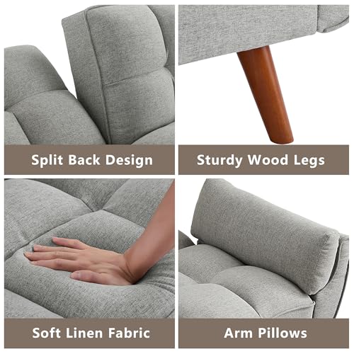 Futon Sofa Bed Modern Convertible Sleeper Sofa, 75” Linen Twin Size Futon Couch Comfy Recliner Sofa Couch with Adjustable Split Backrest for Living Room Small Spaces, Grey - color: Grey