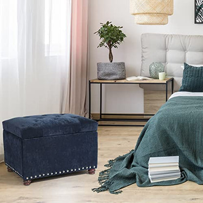 Adeco High End Classy Tufted Accents Rectangular Storage Bench Ottoman Footstool, Blue 24" * 17.5" * 17.7" - color: Royal Blue