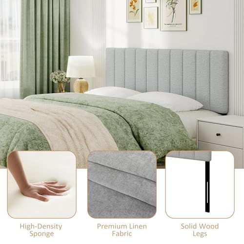 King Size Headboard Only, Height Adjustable Linen, Light Gray - color: Linen-lightgray, size: King/California King