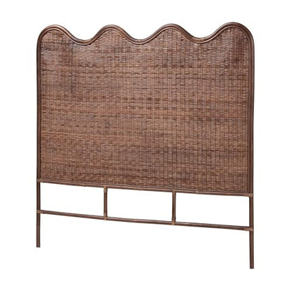 Bali & pari Einya Natural Rattan Standalone Headboard - Handwoven Wicker Panel Headboard with Wavy Scalloped Top, Queen - size: Queen