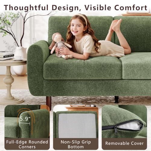Ihanherry 68" Loveseat Sofa, Small Couch for Small Spaces, Comfy Chenille Sofa with Spring Cushion and Wood Frame, Mid Century Modern Couch, Deep Seat Couch for Living Room Bedroom Office, Green - color: Green
