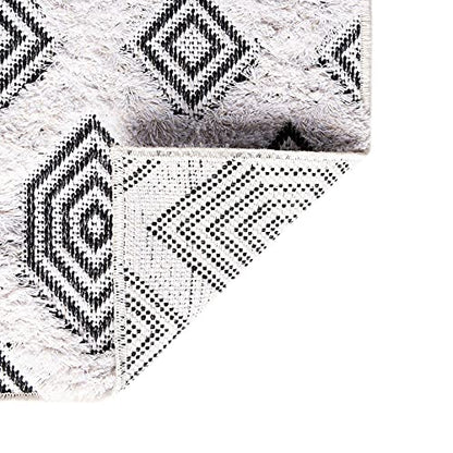 Rugs.com - Sabrina Soto Casa Rug – 8 Ft Runner Black Textured Cotton Runner Modern Geometric Design for Hallways and Entryways - color: Black, size: 2'3" x 8' (Runner)