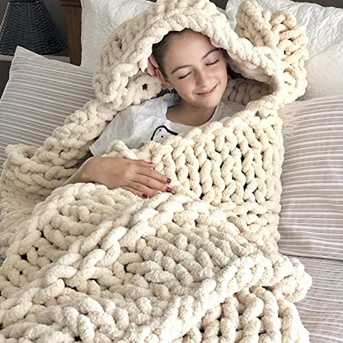Chunky Knit Blanket Fuchsia Chenille Yarn Tight Chunky Knit Throw Blanket for Sofa Bed 39x39 Handmade Boho Bed Throw - color: Fuchsia, size: 39x39"