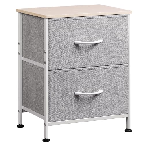 WLIVE Night Stand, Gray Nightstand with 2 Fabric Drawers, Small Dresser for Bedroom, Closet, College Dorm, End Table Side Furniture, Wood Top, Light Grey | Small Dresser for Bedroom, 15-Min Quick-Assembly, Sturdy Metal Frame & Adjustable Feet - color: Lig
