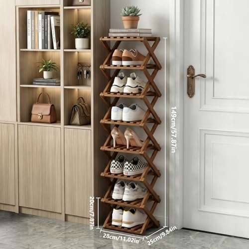 Shoe Rack, Foldable Bamboo Shoes Shelf for Small Spaces, Multifunctional Vertical Shoe Organizer Tall for Entryway, Closet, Corner, Bedroom, Hallway (8 Layers, Brown) - color: Brown, size: 8 Layers