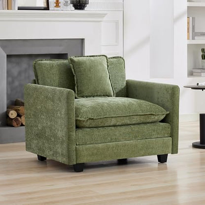 WUTUTUEE 41'' Modern Chenille Oversized Chair, Upholstered Accent Living Room Chair with Extra Thicked Deep Seat, Single Lounge Chair for Bedroom, Small Apartment,Green - color: Green, size: 41'' Single Seat