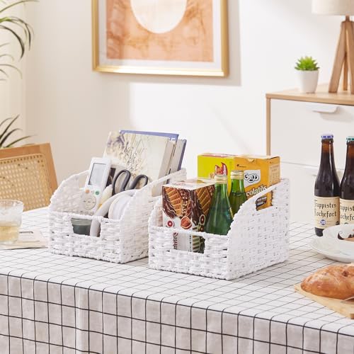OIAHOMY Pantry Baskets for Organizing, Paper Rope Baskets with Built-in Handles, Wicker Storage Bints for Shelves, 2 Pack-White - color: White