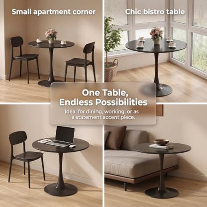 Small Round Dining Table 32" Tulip Table with Metal Pedestal, Black | Tulip Table with Metal Pedestal & Thick MDF Top, Mid Century Small Bistro Table for Kitchen & Living Room - color: Black-b, size: 31.5"D x 31.5"W x 29.1"H