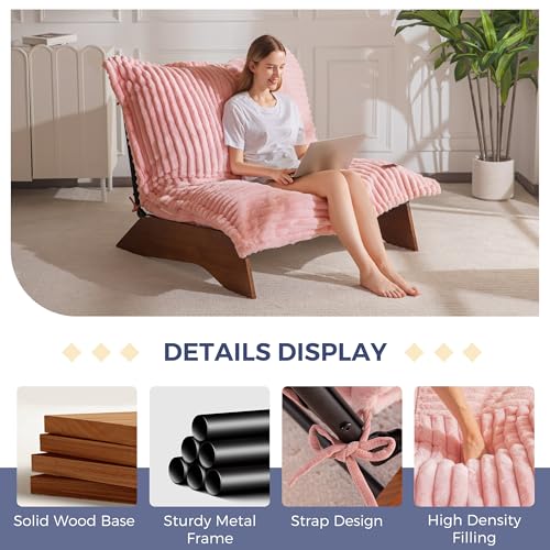 MAXYOYO Adjustable Living Room Chair, 3-Position Bean Bag Chair with Frame | Upholstered Accent Chair with Frame, Removable Cushion, Soft Reclining Lounge for Bedroom, Apartment, Office, Pink - color: Striped Cross Pink