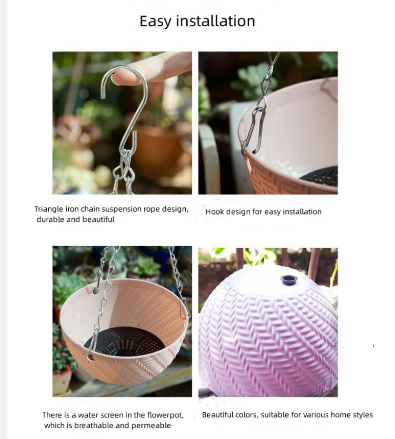 Hanging Planters Set of 5 Flower Pots Outdoor Planting or Storage for All House Plants,Flowers,Herbs, African Violets,3.5H × 6"Diameter Self-Watering Flower Pot Container White - Metal Chain