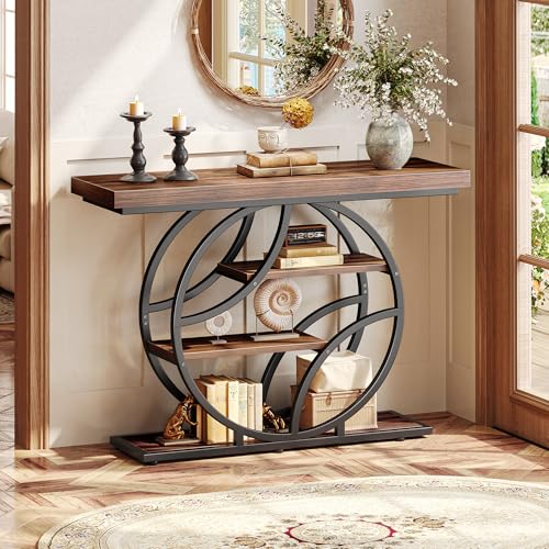 Huuger 41.3 Inch Entryway Table, Console Table with Shelves, Sofa Table | Modern Entrance Table, Console Tables for Entryway, Hallway, Entrance, Foyer, Living Room, O-Shaped Accent Table, Dark Walnut - color: Dark Walnut, size: 11.8"D x 41.3"W x 31.5"H