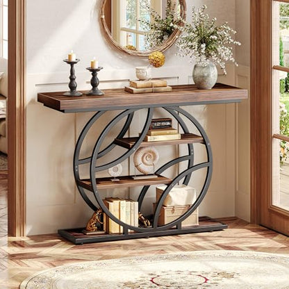 Huuger 41.3 Inch Entryway Table, Console Table with Shelves, Sofa Table | Modern Entrance Table, Console Tables for Entryway, Hallway, Entrance, Foyer, Living Room, O-Shaped Accent Table, Dark Walnut - color: Dark Walnut, size: 11.8"D x 41.3"W x 31.5"H