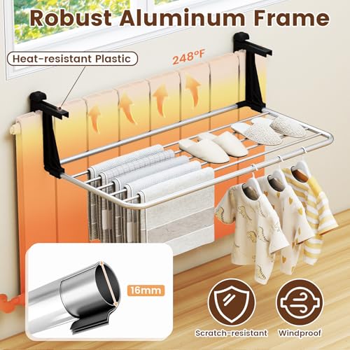 Tangkula Portable Clothes Drying Rack for Indoor & Outdoor Use(Large) | 1.2”-5.1” Adjustable Hook Length for Window sills Radiators Handrails & Guardrails | 2” Hanging Space | Robust Aluminum Frame - size: Large