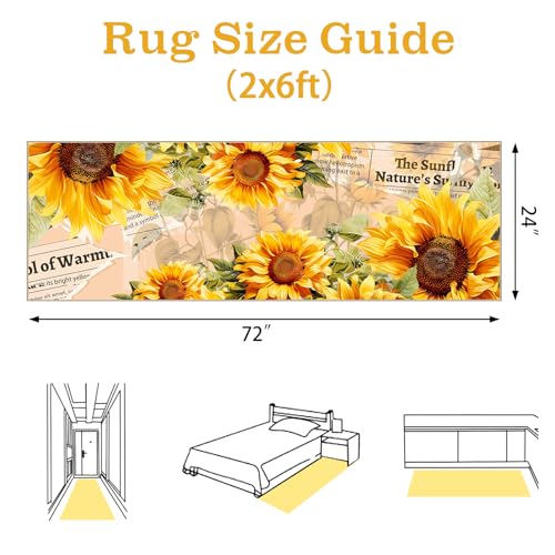 AooHHooA Sunflower Runner Rug 2x6 Non-Slip Washable Yellow | Modern Rustic Sunflower Runner Rug with Non-Slip Backing, Long Rug for Hallway Kitchen Entryway Laundry - color: Sunflower-2, size: 2' x 6' (Runner)