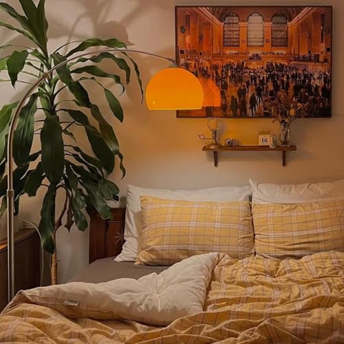 Orange Floor Lamp Mid-Century Modern, White Marble Base, E26 Bulb Included for Living Room Bedroom Office Decor, US Plug, Acrylic Shade