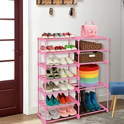 LNYZQUS 7-Tier Large Pink Shoe Rack, 24 -30 Pairs Tall Shoe Organizer Shelf, Kids Boots Stand Organizer For Garage Closet Entryway