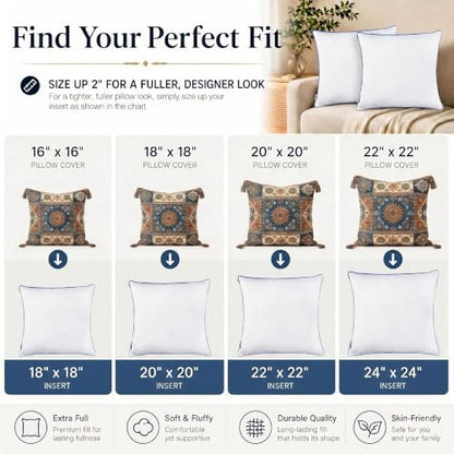 18x18 Pillow Inserts Set of 2, Soft Hypoallergenic Square Throw Pillow Inserts for Couch, Sofa – Oeko-TEX Certified Virgin Down Alternative Filling, Machine Washable - color: Blue, size: 18x18 Inch (Set of 2)