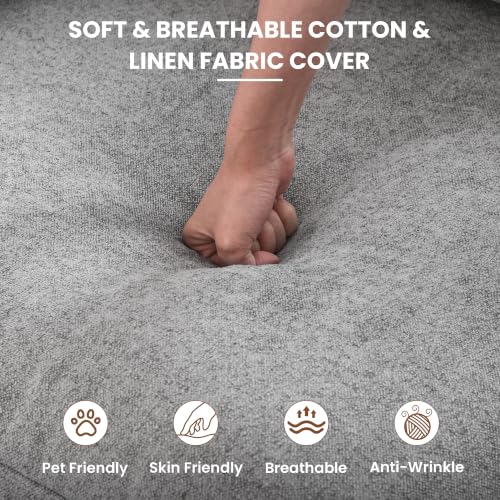 118" Cloud Modular Sofa, Convertible Modular 3 Seater Couch, Cotton Linen Fabric Sofa for Living Room, Apartment and Bedroom, Removable Covers, 2 Pillows, Grey - color: Grey, size: 3-Seater