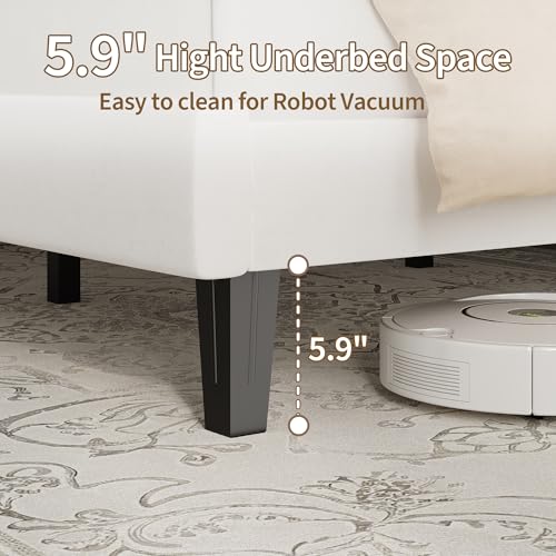 Garvee King Size Platform Bed Frame with Upholstered Headboard, White | Fully Velvet Upholstered Mattress Foundation with Height Adjustable Headboard, No Box Spring Needed, Easy Assembly - color: White, size: King