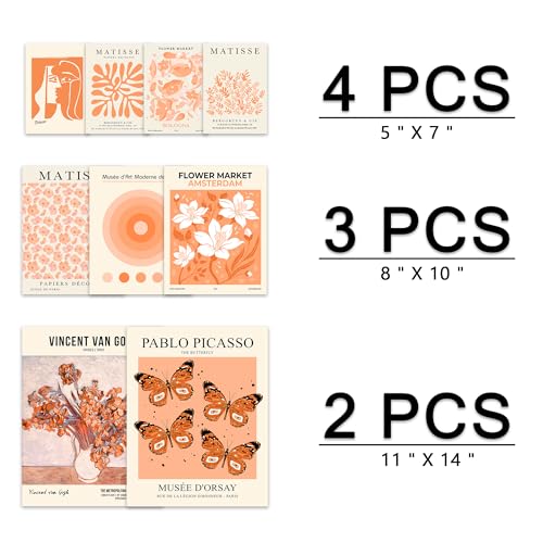 KONGSY Orange Matisse Wall Art Prints Set of 9, Abstract Flower Market Exhibition Gallery Posters, Trendy Art Prints, Eclectic Wall Decor, Aesthetic Pictures Room Decor for Teen Girls Dorm, Bedroom - color: Orange