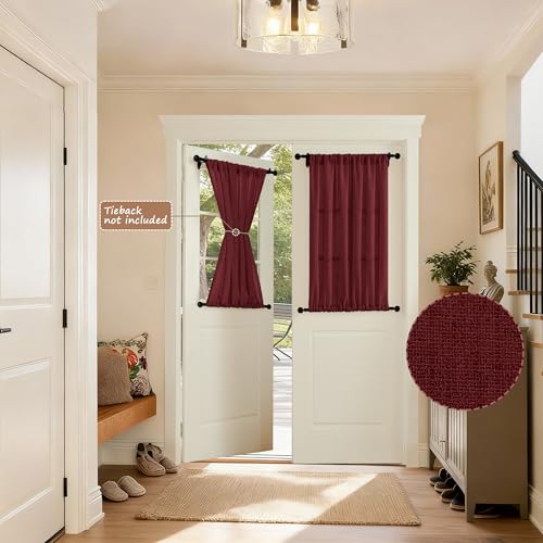 Tollpiz Small Linen Door Curtains Doorway Semi Sheer Curtain Room Divider Light Filtering Drape Dual Rod Pocket Boho Window Curtains for Closet, 25 x 40 inches Long, Burgundy Red, 1 Panel - color: Burgundy Red, size: 25"W x 40"L (Pack of 1)