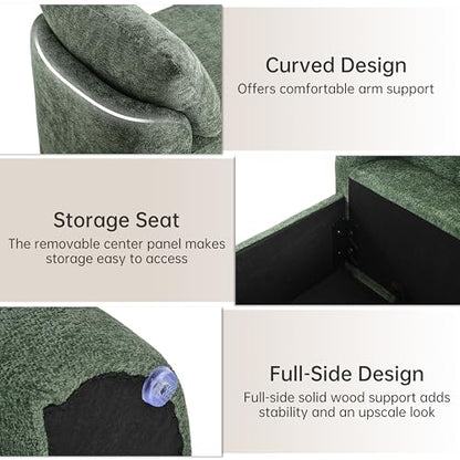 Usaint 58.3" Upholstered Storage Ottoman Bench with 2 Throw Pillows, Green | End of Bed Bench with Curved Arms and Thickened Seat Cushion for Bedroom, Livingroom, Window, Entryway and Dressing Areas - color: Green