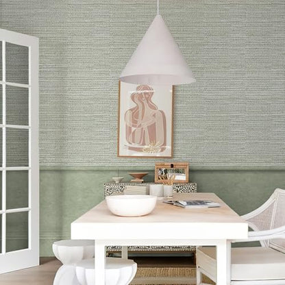HueBurst Green Grasscloth Peel and Stick Wallpaper 17.3" x 394" Renter Friendly Neutral Textured Grassweave Wallpaper Self Adhesive Removable for Bathroom Bedroom - color: Neutral, size: 17.3" x 394"