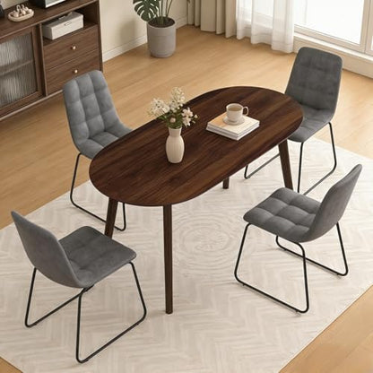 63" Oval Dining Table Set for 4 with Solid Wood Legs | 5 Piece Walnut Dining Table Set for Kitchen and Dining Room Furniture, 4 Grey Dining Chairs, Mid Century Modern - color: Walnut Table C-grey Chairs
