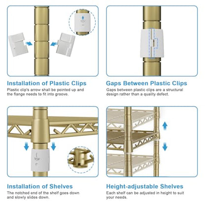 E4L Corner Clothes Rack, L Shaped Garment Rack, Heavy-Duty Freestanding Closet System with Shelves and Hangers, Max Load 962lbs, 42.7" W x 42.7" D x 79.3" H, Gold - color: Gold