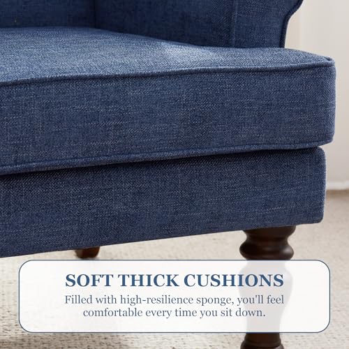 HUIMO Printed Wingback Accent Chair, Linen Upholstered High Back Armchair, Comfy Reading Chair for Living Room Bedroom Study, 300lbs Weight Capacity (1, Navy Blue) - color: Navy Blue