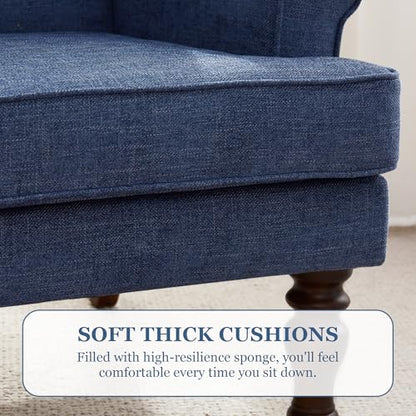 HUIMO Printed Wingback Accent Chair, Linen Upholstered High Back Armchair, Comfy Reading Chair for Living Room Bedroom Study, 300lbs Weight Capacity (1, Navy Blue) - color: Navy Blue