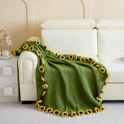 Crochet Flower Bouquet Throw Blanket, Handmade Knitted Blanket with Sunflower, Cute Romantic Gift for Her Girlfriend Mom Mother’s Day Valentine Wedding Anniversary Birthday, 60 Inches - color: Sunflower, size: 60 Inches