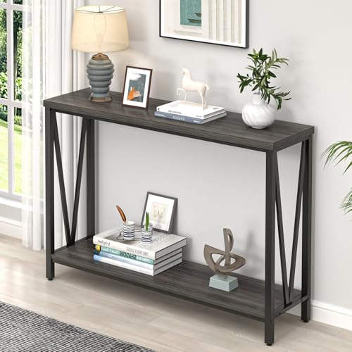 Console Table for Entryway, Modern Sofa Table Behind Couch, Narrow Entry Table for Hallway, Living Room (Industrial, Dark Gray) - color: Dark Gray